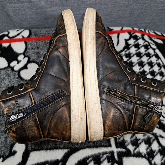 Prada Mens Old Nappa Leather Rustic Brown High Top Sneaker Size 7 Men - Picture 10 of 16